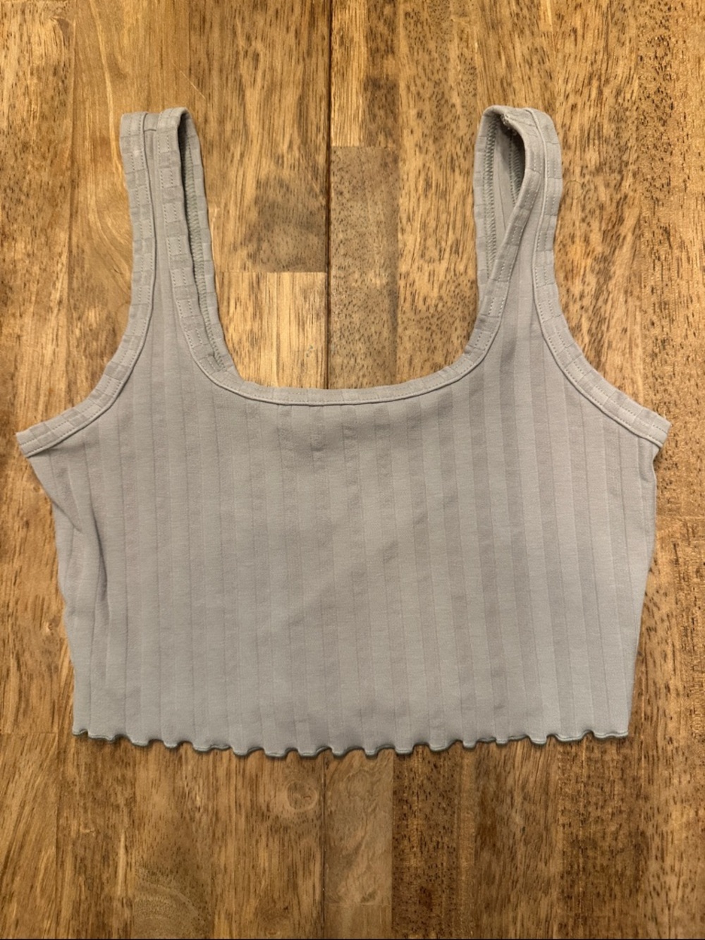 Ribbed Light Gray Crop Tank Top — Casual Scoop Neck